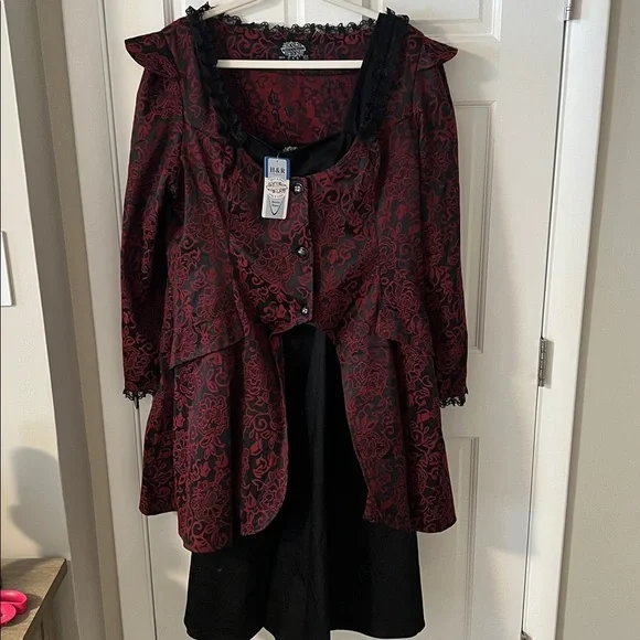 NEW H&R Red Floral Gothic Steampunk Corset Jacket & Matching Swingdress Size 14 - Picture 2 of 16